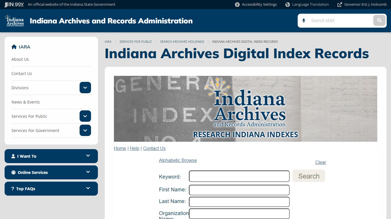 Indiana Archives Digital Index Records - IARA